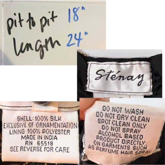 VINTAGE Stenay Beaded Sheer Sleeve Blouse Size S - Picture 9 of 16